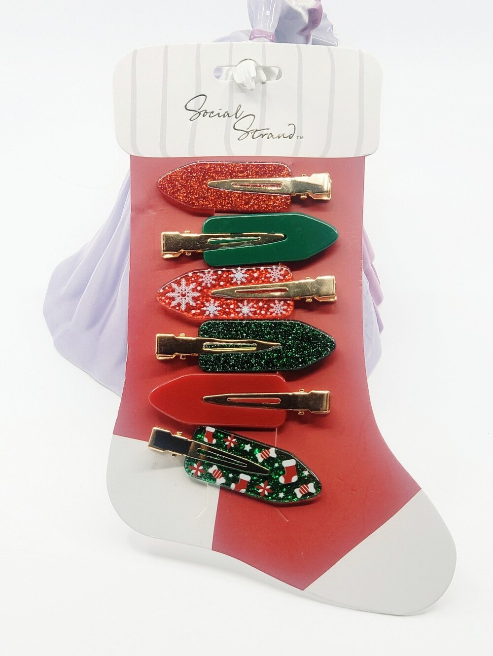 Social Strand Christmas Hair Clips - Red & Green Holiday Set